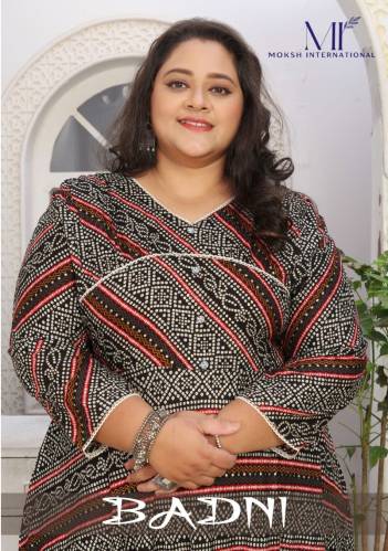 BADNI VOL-1 BY MOKSH INTERNATIONAL PREMIUM RIYON LONG KURTI EXPORTER IN INDIA